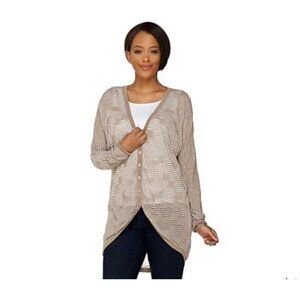 H by Halston Oversized Metallic Stripe Tunic Sweater Cardigan Womens Sz XXS 2XS